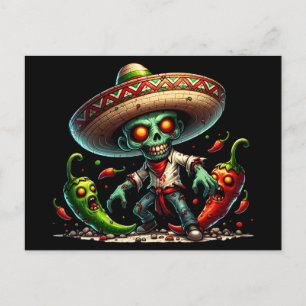 Zombie Cinco de Mayo Man und Hot Paprikaschoten Postkarte