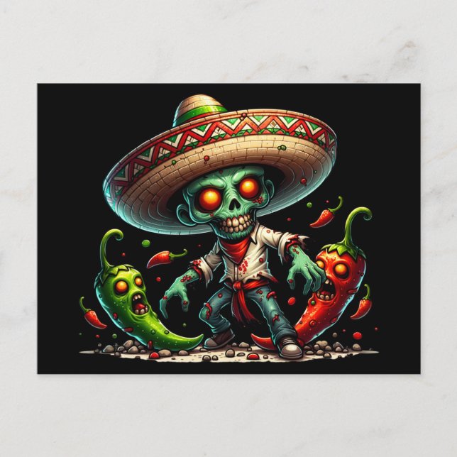 Zombie Cinco de Mayo Man und Hot Paprikaschoten Postkarte (Vorderseite)