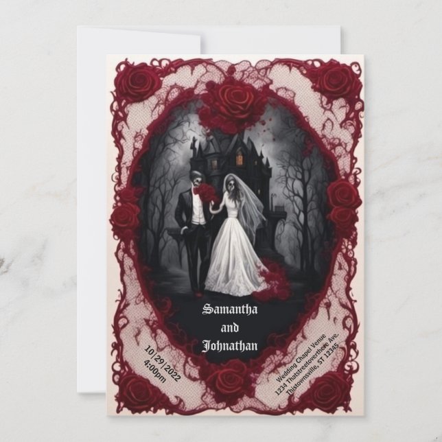 Zombie Couple mit Spuk House Goth Wedding Einladung (Vorderseite)