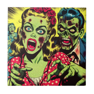 Zombie Couple Retro Comic Fliese
