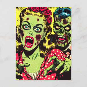 Zombie Couple Retro Comic Postkarte