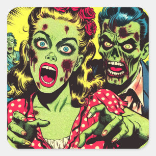 Zombie Couple Retro Comic Quadratischer Aufkleber