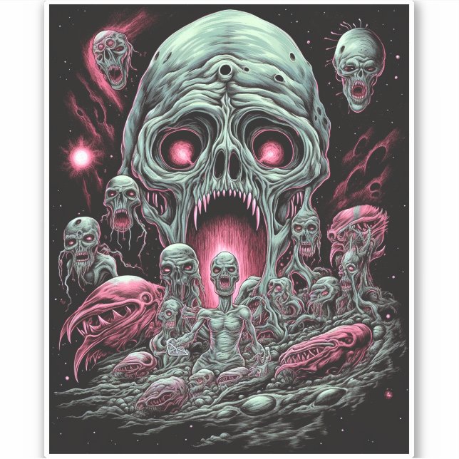 Zombie Creatures Sci-fi Horror Art Aufkleber (Vorderseite)