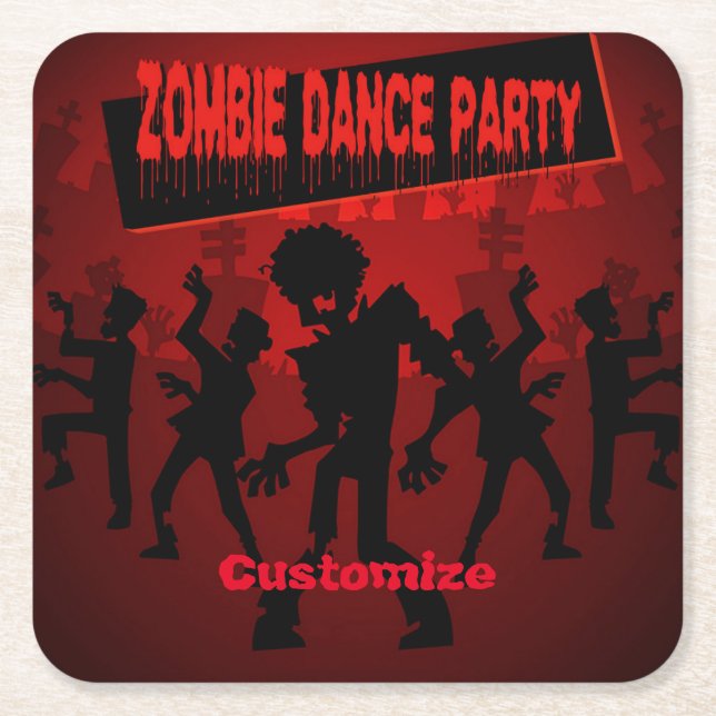 Zombie Dance Party Black & Orange Rechteckiger Pappuntersetzer (Vorderseite)