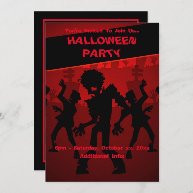 Zombie Dance Party Halloween Einladung (Vorne/Hinten)