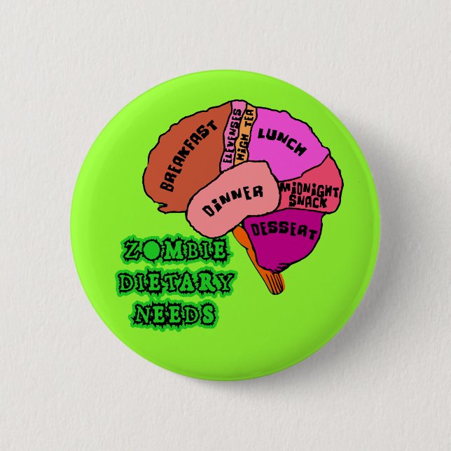 ZOMBIE-DIÄTETISCHER BEDARF: Gehirne! T-Shirts Button (Vorderseite)