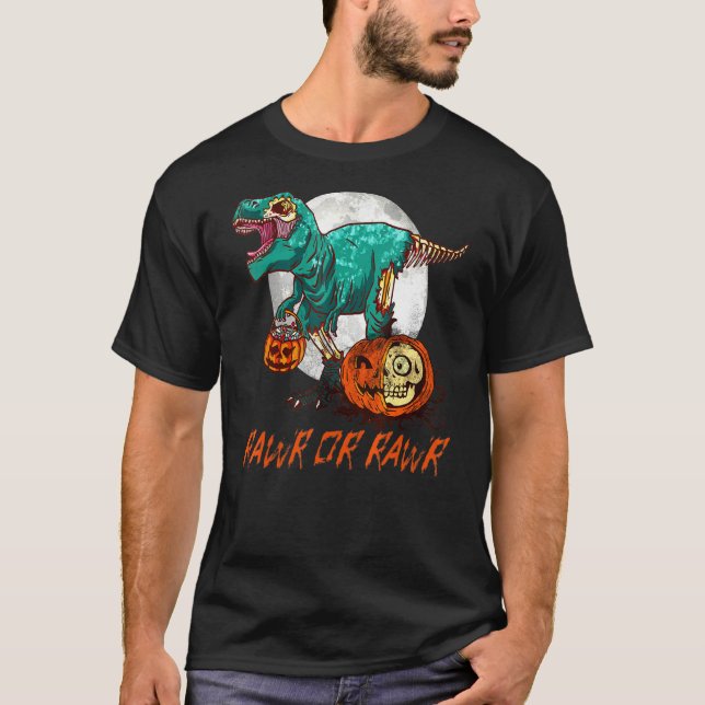 Zombie Dinosaur Halloween Pumpkin Moon T Rex Rawr T-Shirt (Vorderseite)