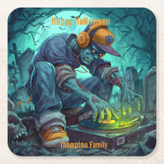 Zombie DJ Rave Halloween-Party Vibes Rechteckiger Pappuntersetzer