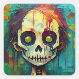 Zombie Doll with Yellow Eyes Quadratischer Aufkleber