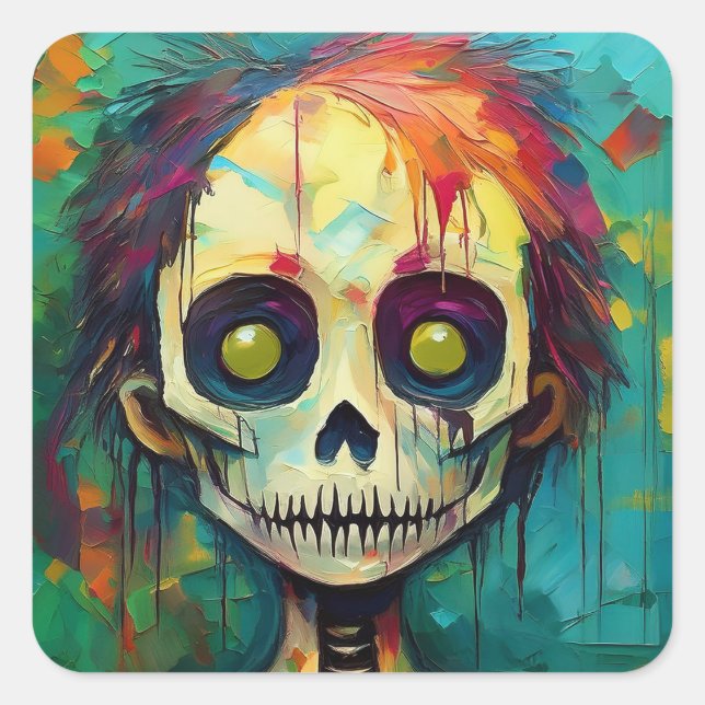 Zombie Doll with Yellow Eyes Quadratischer Aufkleber (Vorderseite)