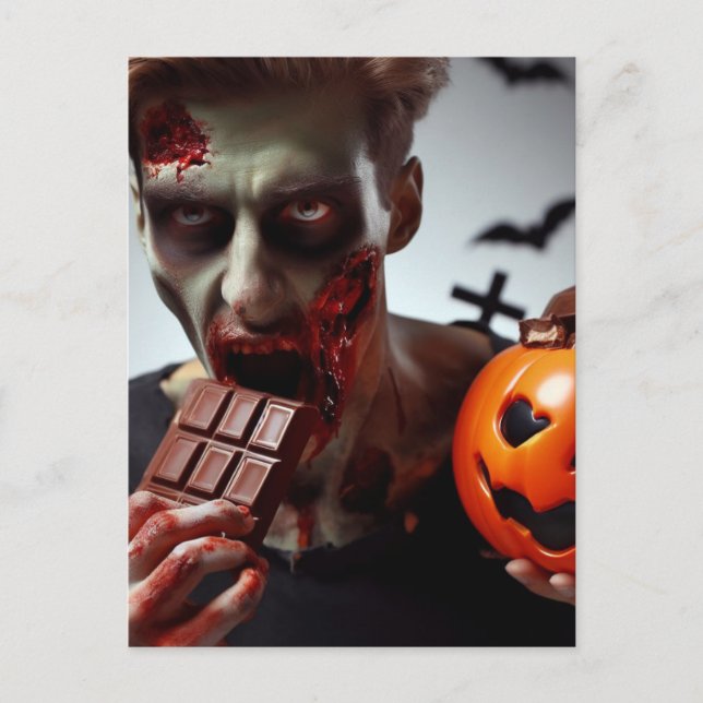 Zombie Eating Halloween Chocolate Postkarte (Vorderseite)