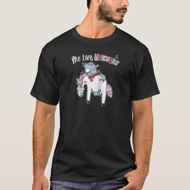 Zombie Eating Unicorn Cartoon Illustration Ich wie T-Shirt (Vorderseite)