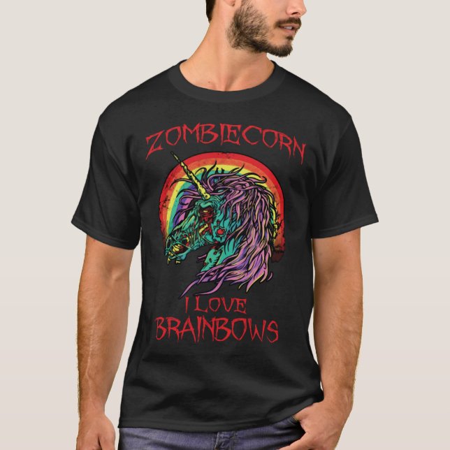 Zombie Einhorn Ich Liebe Brainbows Halloween Gothi T-Shirt (Vorderseite)