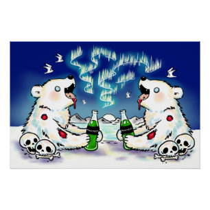 Zombie-Eisbären, die Limonade trinken, Nordlichter Poster