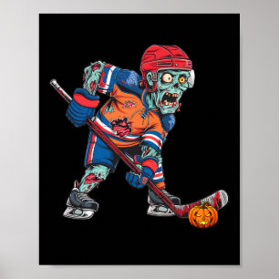 Zombie-Eishockeyspieler Lustiges Halloween-Kostenu Poster