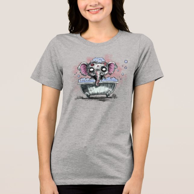 Zombie Elephant in einer Badewanne Tri-Blend Shirt (Vorderseite)