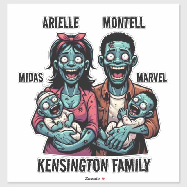 Zombie-Familie mit Twin Boys | Funny Halloween Aufkleber (Blatt)