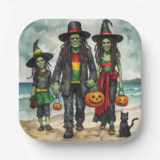 Zombie-Familie Strand Halloween-Teller Pappteller