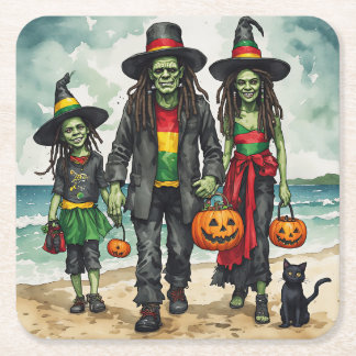 Zombie-Familie Strand Halloween-Teller Rechteckiger Pappuntersetzer
