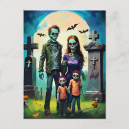 Zombie Familienportrait auf dem Friedhof Postkarte