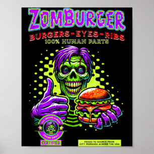 Zombie Fast Food Burger und Ribben Halloween Horro Poster