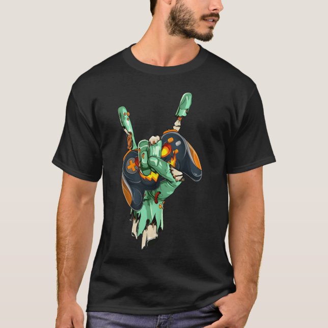 Zombie-Felsenhand hält Monster-Gaming-Controller T-Shirt (Vorderseite)