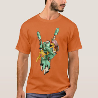 Zombie-Felsenhand hält Zombie-Pizza Halloween fr T-Shirt
