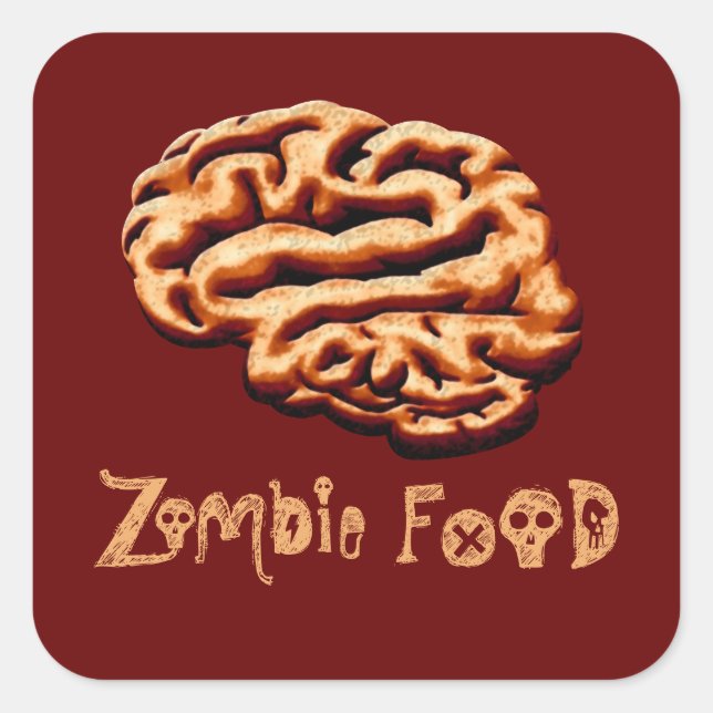 Zombie Food Brains Halloween Labels Haunted House Quadratischer Aufkleber (Vorderseite)