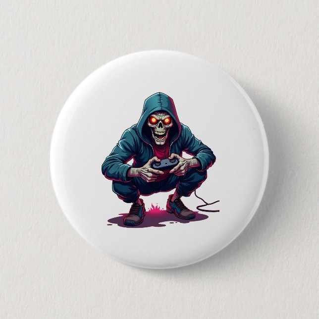 Zombie Gamer - Funny Halloween Gaming Shirt Button (Vorderseite)