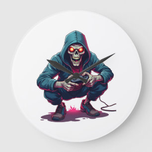 Zombie-Gamer � Lustiges Halloween-Gaming-Shirt Große Wanduhr