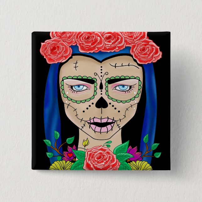 Zombie Girl Illustration mit einer Krone von Rose Button (Vorderseite)