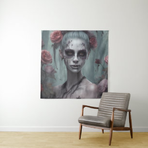 Zombie Girl in den Rose Wandteppich