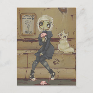 Zombie Goth Girl niedliche Postkartenkatze untot Postkarte
