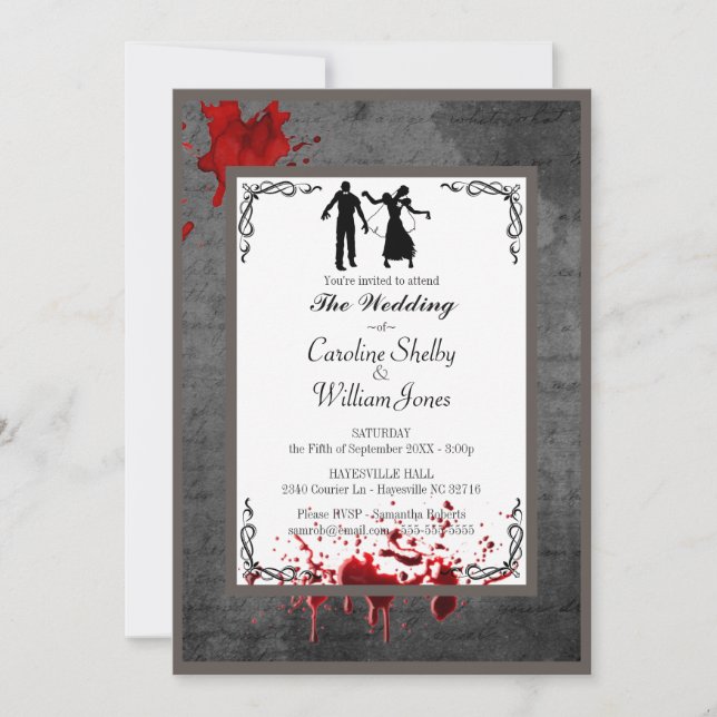 Zombie Gothic Elegante Hochzeit Einladung (Vorderseite)
