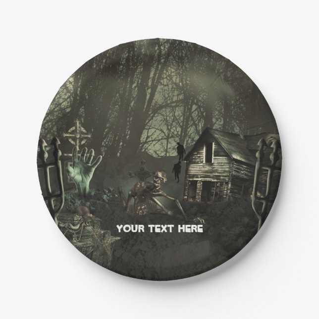 Zombie Graveyard Birthday Party oder Halloween Pappteller (Vorderseite)