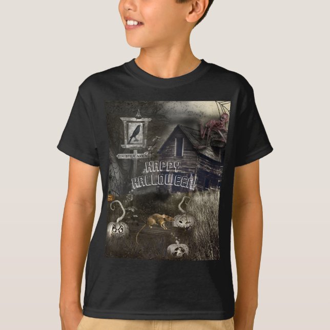 Zombie Graveyard + Rats Sinister Ave Halloween T-Shirt (Vorderseite)