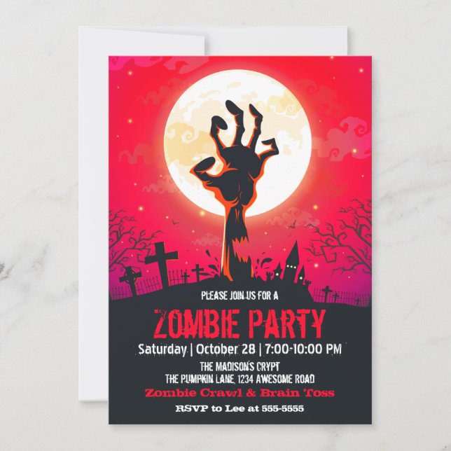 Zombie Graveyard Red Halloween Einladung (Vorderseite)