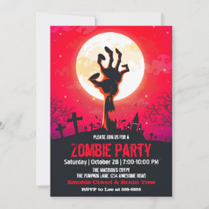 Zombie Graveyard Red Halloween Einladung