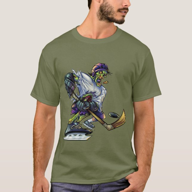 Zombie Halloween Hockey-Spieler Funny Men's T-Shirt (Vorderseite)