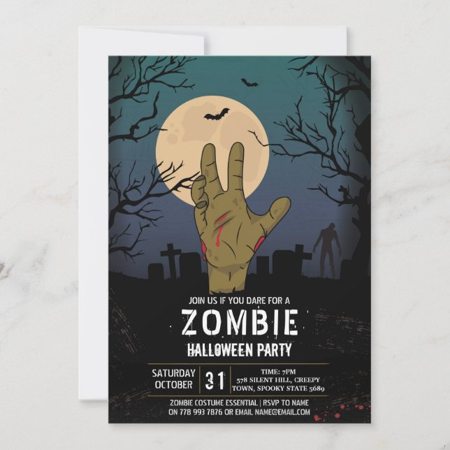 Zombie-Halloween-Party-Apokalypsegraveyard-Hand Einladung (Vorderseite)