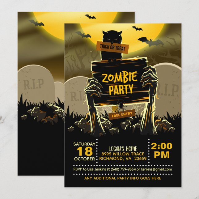 Zombie Halloween-Party Einladung (Vorne/Hinten)