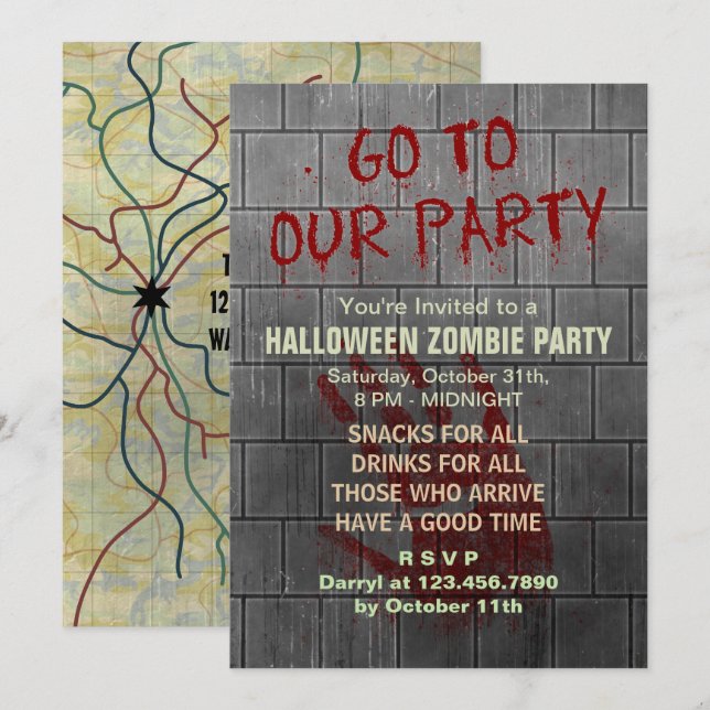 Zombie Halloween-Party Untote Apokalypse Bloody Einladung (Vorne/Hinten)