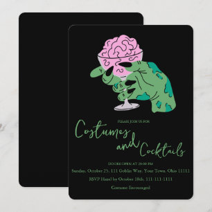 Zombie Hand Brain Cocktail und Kostüme Halloween Einladung