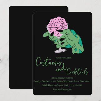 Zombie Hand Brain Cocktail und Kostüme Halloween Einladung