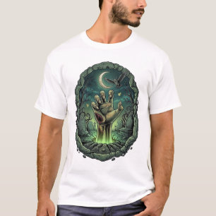 Zombie-Hand-Friedhofs-Steinrahmen-Eule-Mond T-Shirt