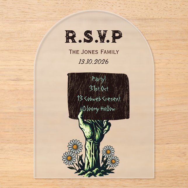 Zombie Hand Gothic Halloween Acryleinladungen (Vorderseite)