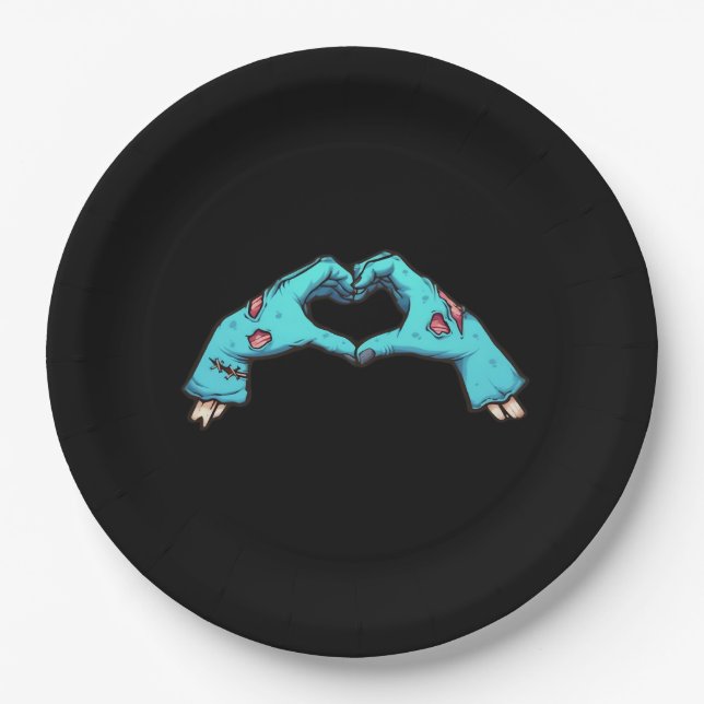 Zombie Hands Heart Halloween Spooky Pappteller (Vorderseite)