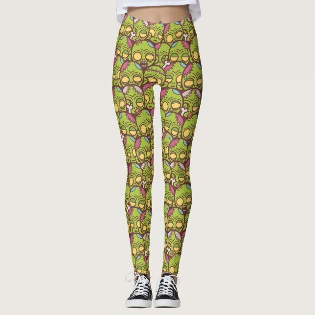 Zombie Head Nahtloses Muster Leggings (Vorderseite)