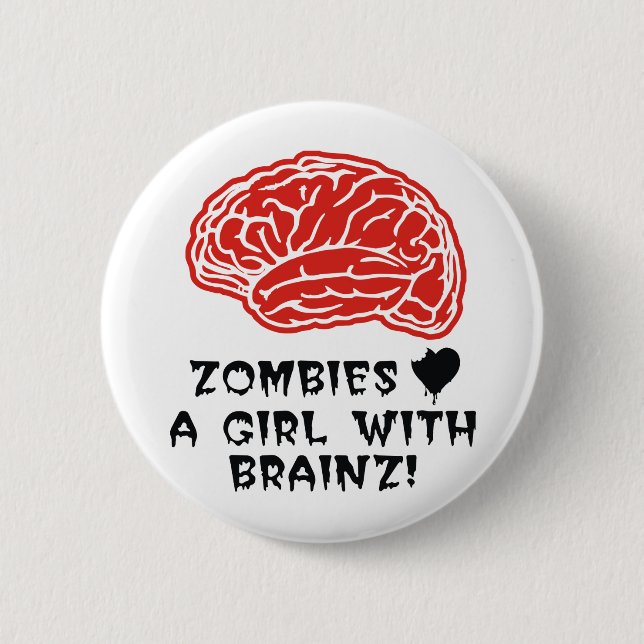 Zombie-Herz ein Mädchen mit Brainz Button (Vorderseite)