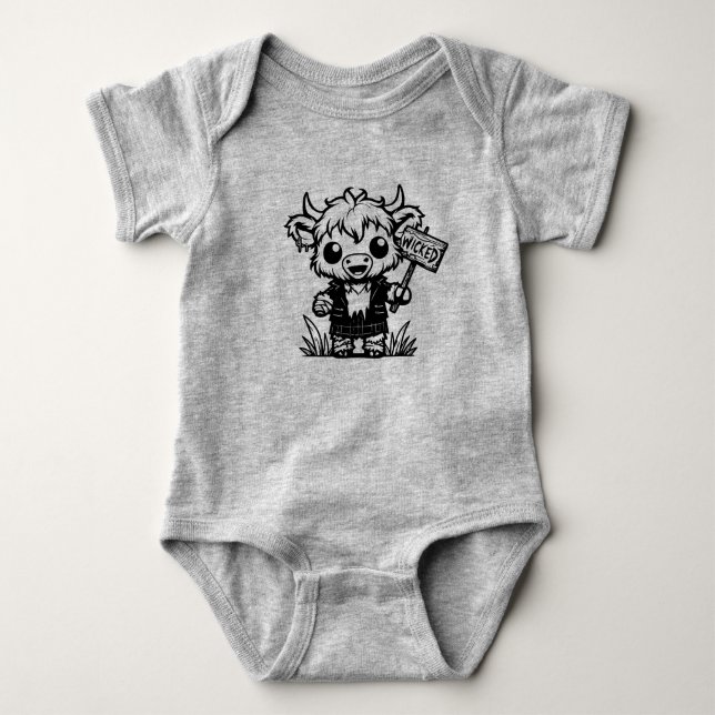 Zombie Highland Cow Baby Strampler (Vorderseite)